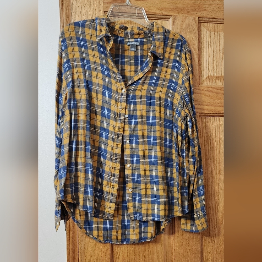 Falls Creek Navy and Mustard Plaid Shirt
